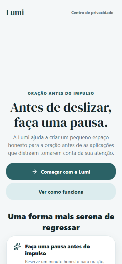 Ecrã Lumi de introdução à pausa de oração
