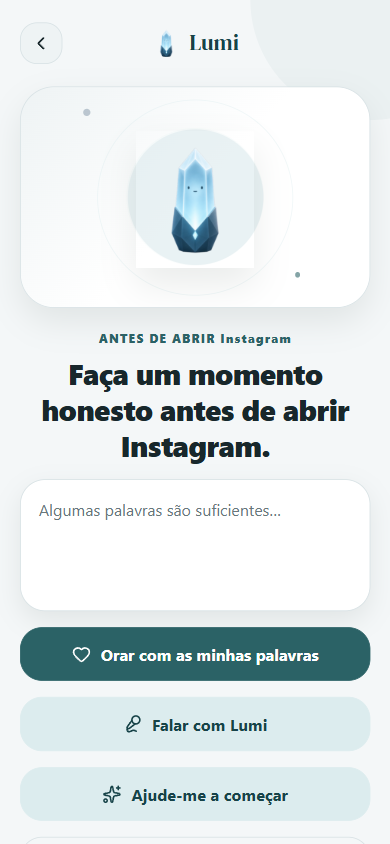 Ecrã Lumi com uma pausa antes de abrir uma aplicação